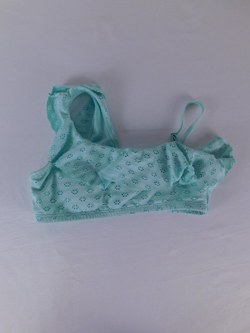 Justice Swim Top Girls 12-14 Green Bralette Ruffle Eyelet Floral One Shoulder
